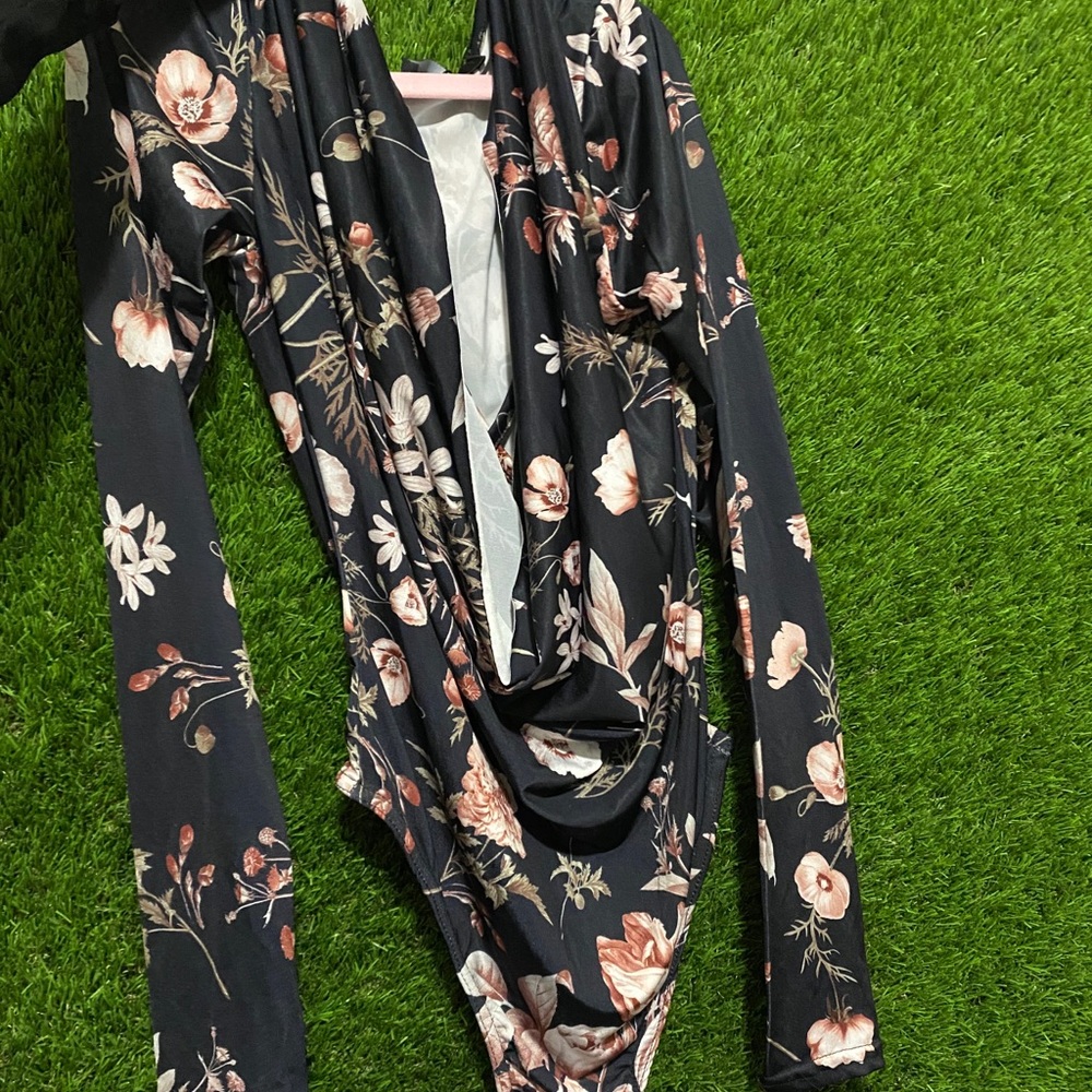 New Black and Pink Floral Bodysuit NWT